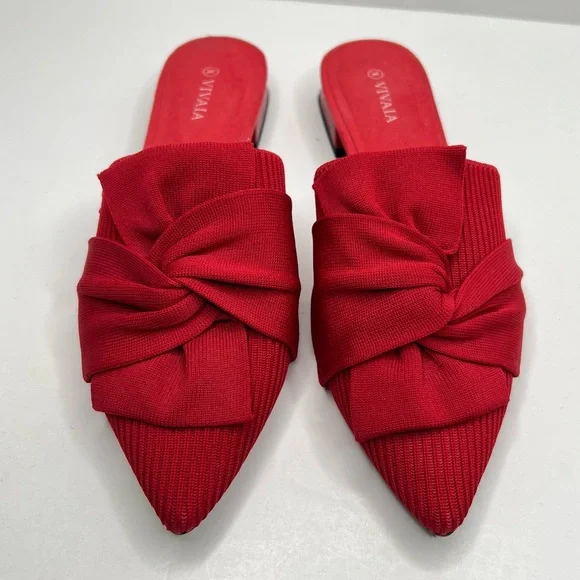 Vivaia Yaffa Ruby Red Pointed Toe Knot Mule Sandals Size EU 40, US 9 - Picture 5 of 15